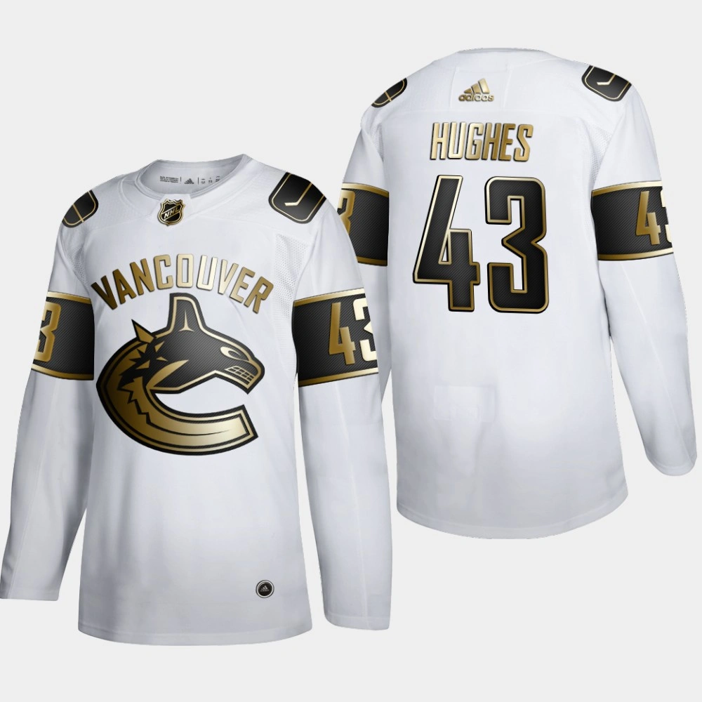 Youth Vancouver Canucks Quinn Hughes #43 NHL Golden Edition White Authentic Jersey Youth Vancouver Canucks Quinn Hughes #43 NHL Golden Edition White Authentic Jersey