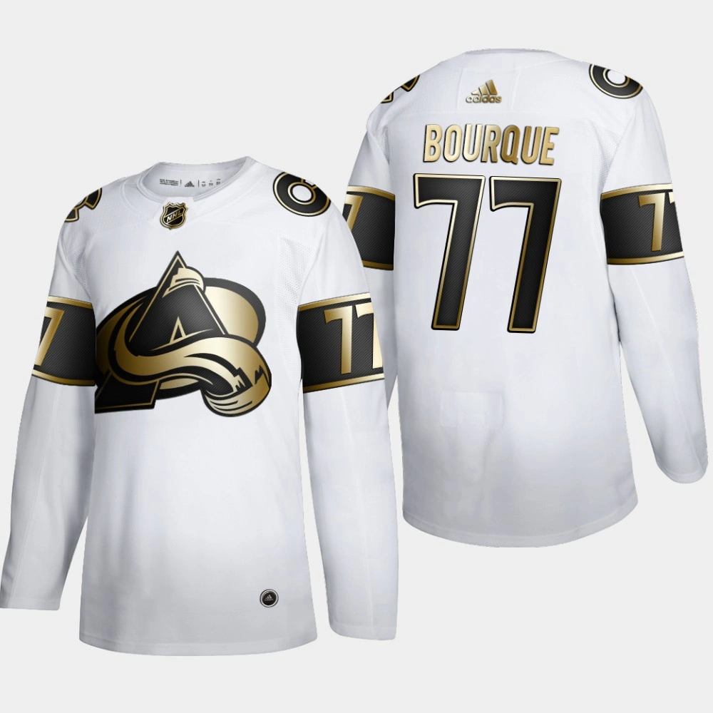 Men's Colorado Avalanche Ray Bourque #77 NHL Golden Edition White Retired Authentic Jersey Men's Colorado Avalanche Ray Bourque #77 NHL Golden Edition White Retired Authentic Jersey