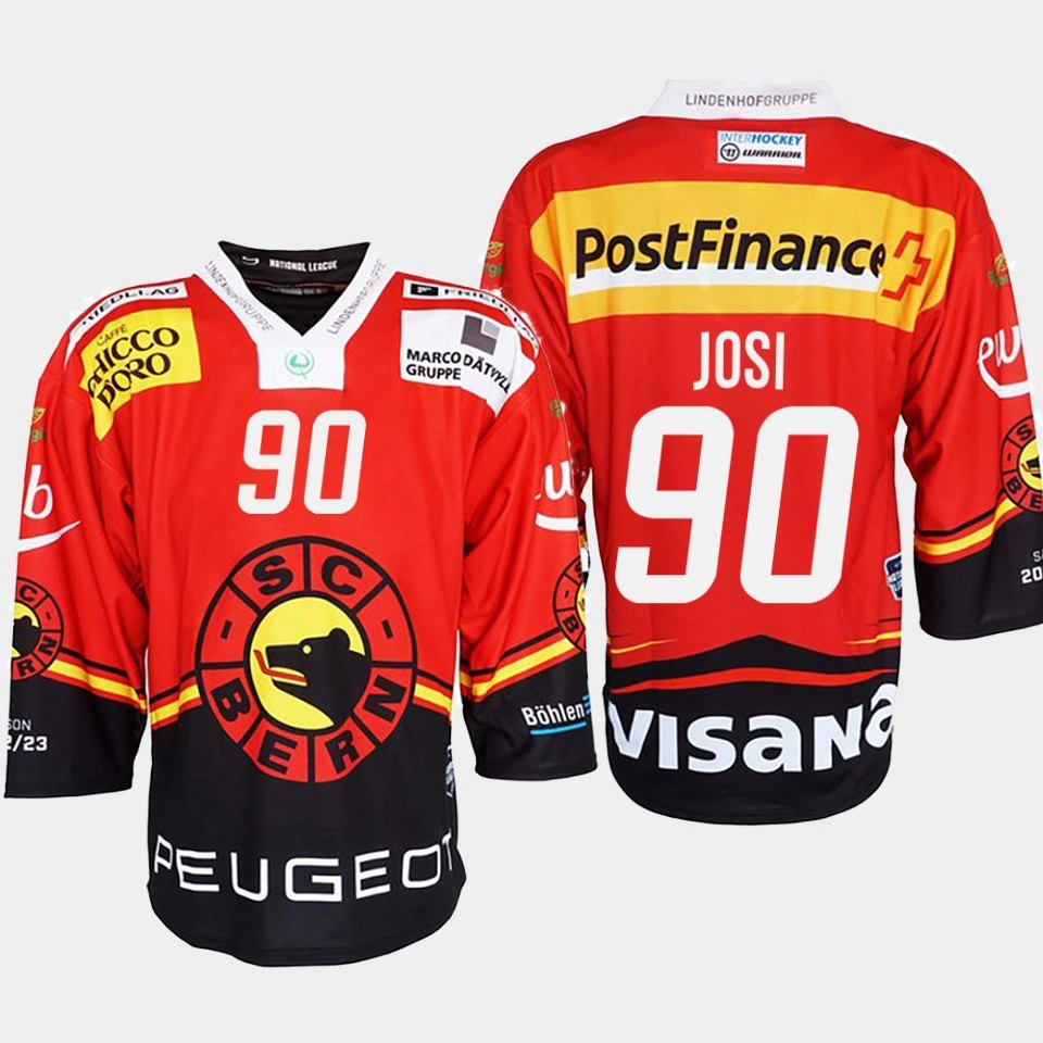 Roman Josi #90 SC Bern Ice Hockey Shirt Red Jersey
