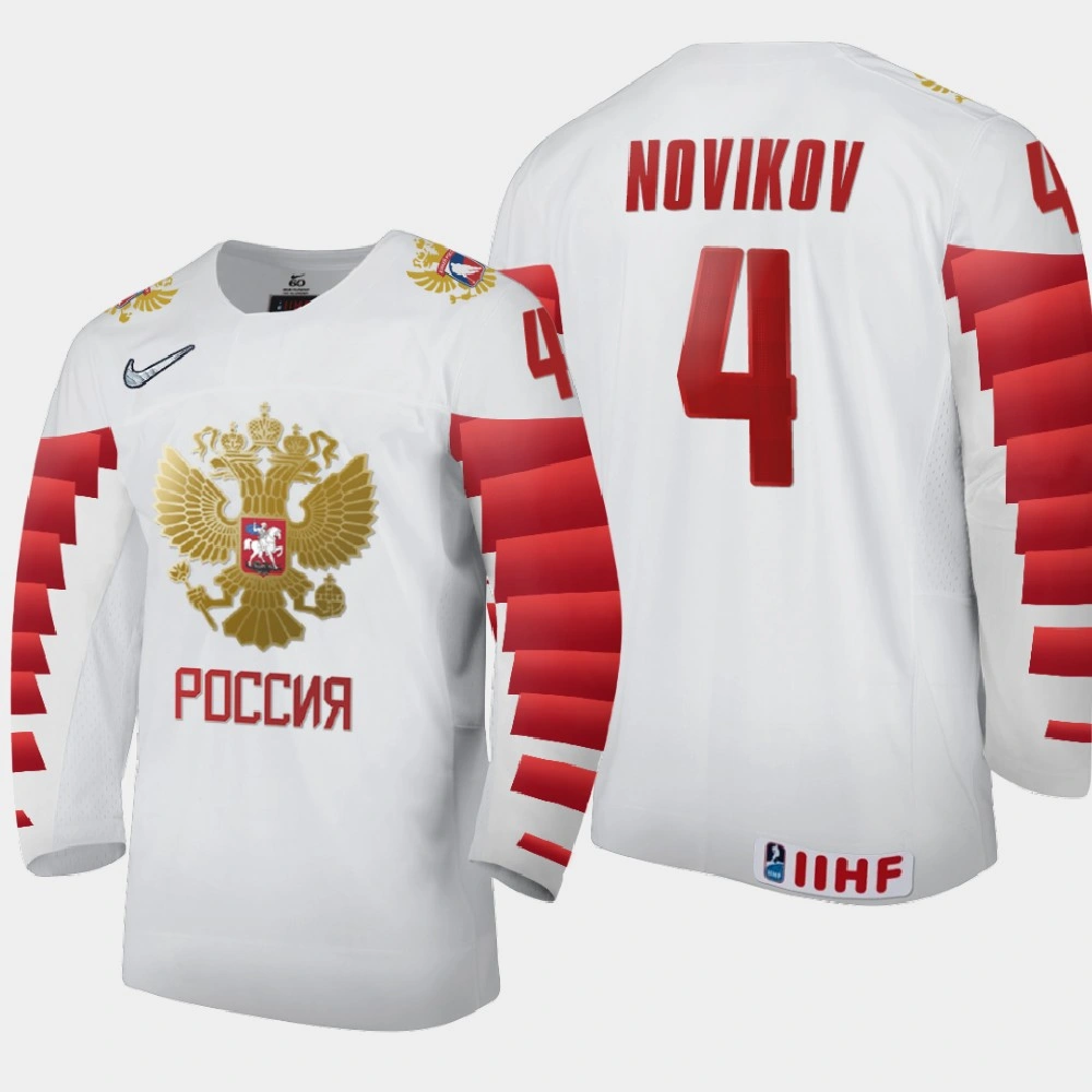 Youth Russia Nikita Novikov #4 2021 IIHF U18 World Championship Home White Jersey Youth Russia Nikita Novikov #4 2021 IIHF U18 World Championship Home White Jersey