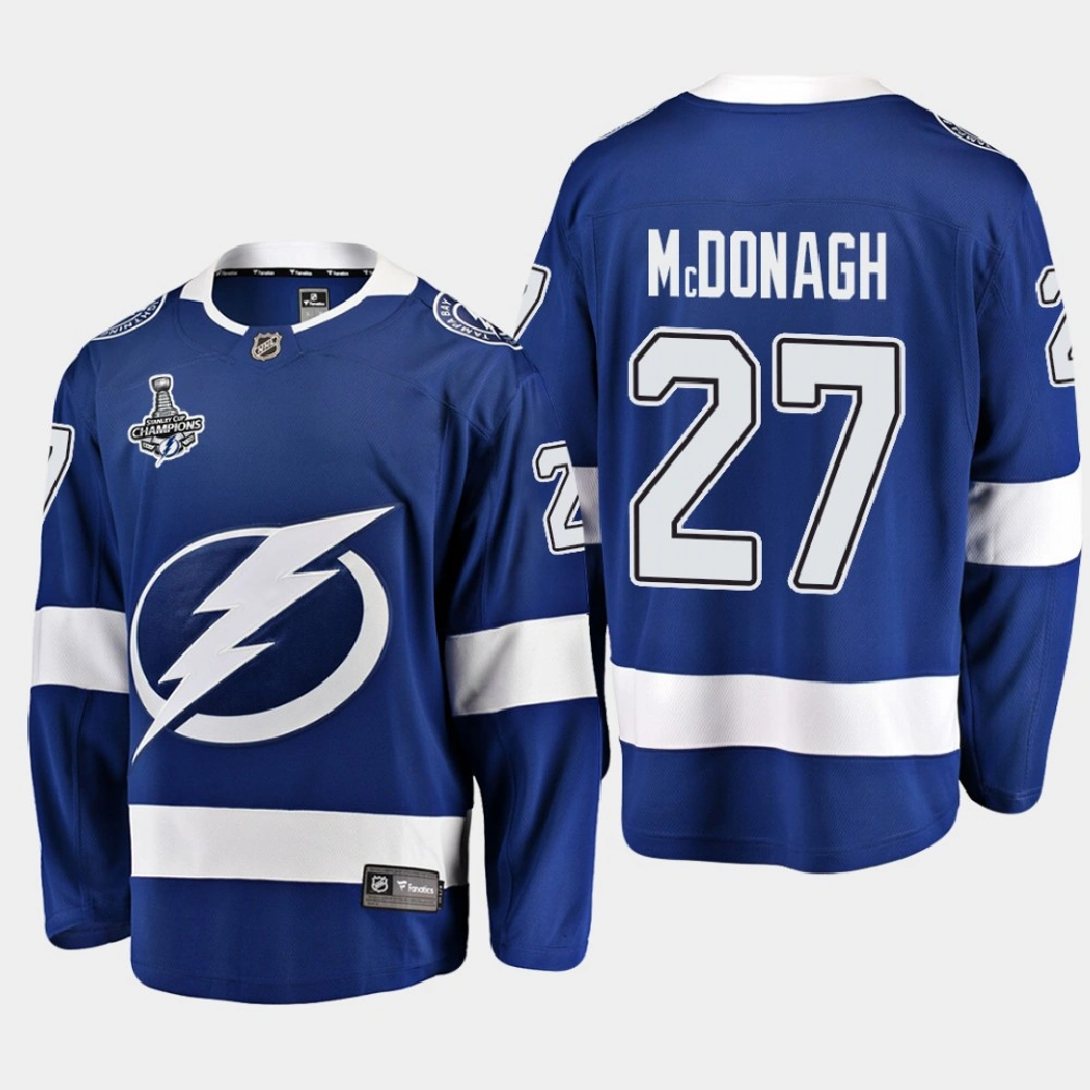 Men's Tampa Bay Lightning Ryan McDonagh #27 2020 Stanley Cup Champions Home Breakaway Player Blue Jersey