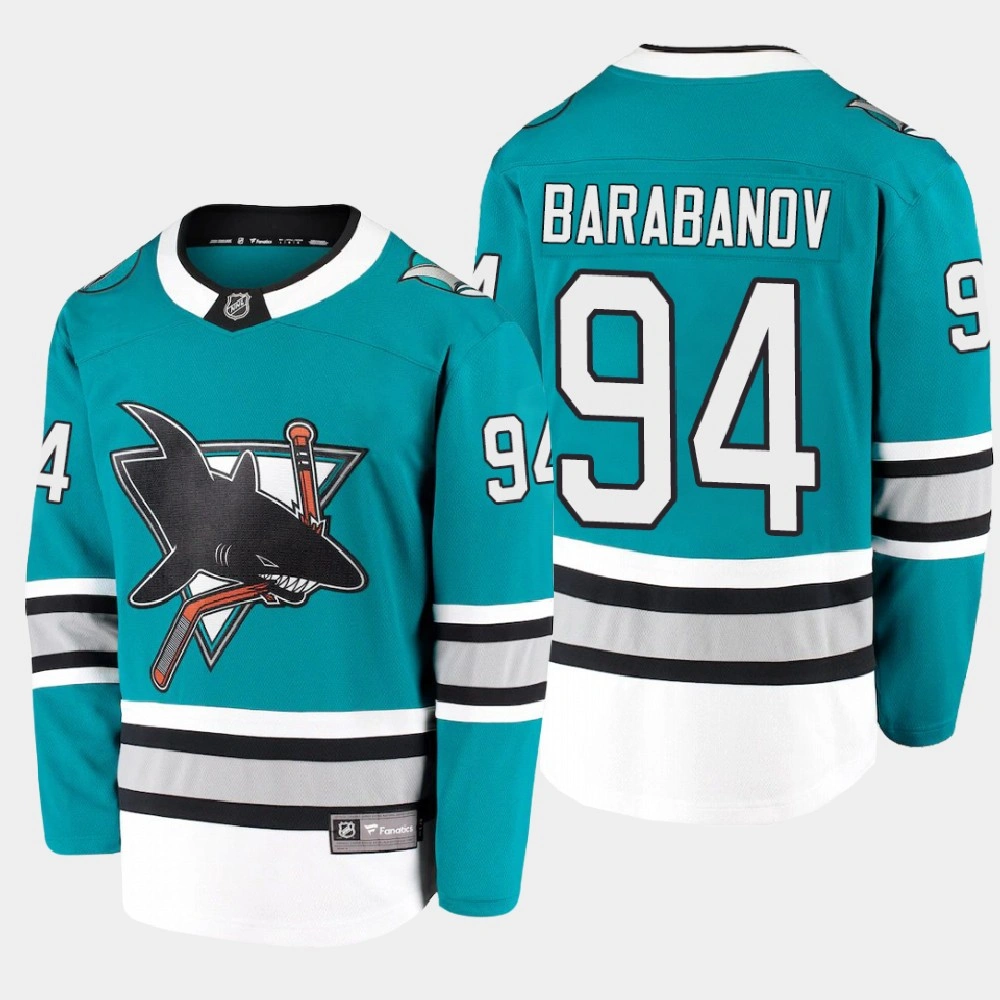 Women's San Jose Sharks Alexander Barabanov #94 Throwback 2021 Blue Jersey Women's San Jose Sharks Alexander Barabanov #94 Throwback 2021 Blue Jersey