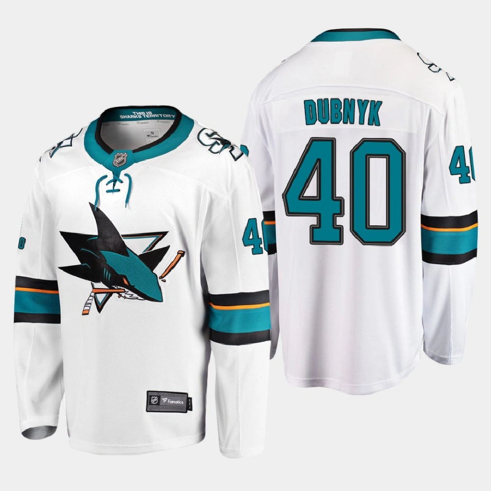 Youth San Jose Sharks Devan Dubnyk #40 Away 2020-21 Breakaway Player White Jersey