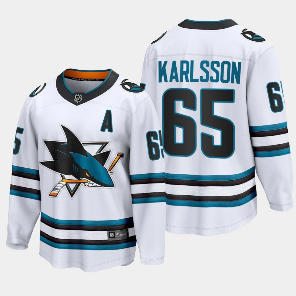 Women's San Jose Sharks Erik Karlsson 2022-23 Away White #65 Jersey The Evolve