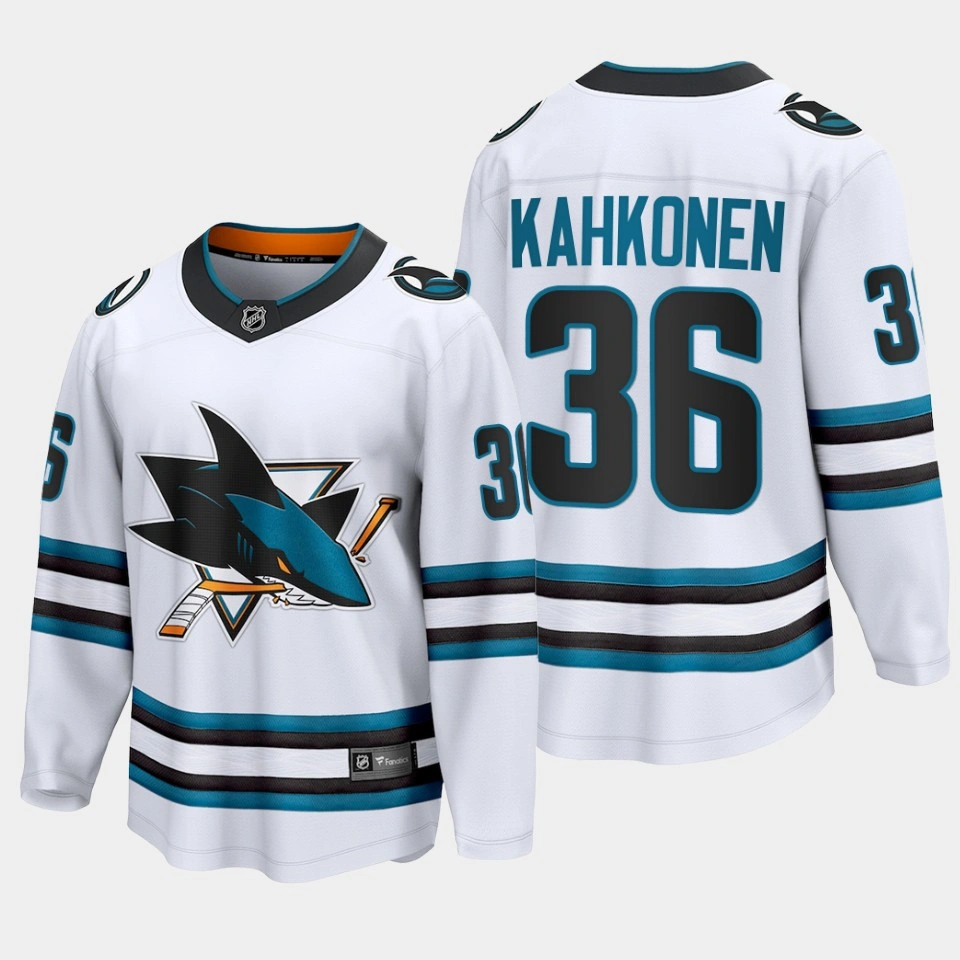 Women's San Jose Sharks Kaapo Kahkonen 2022-23 Away White #36 Jersey The Evolve