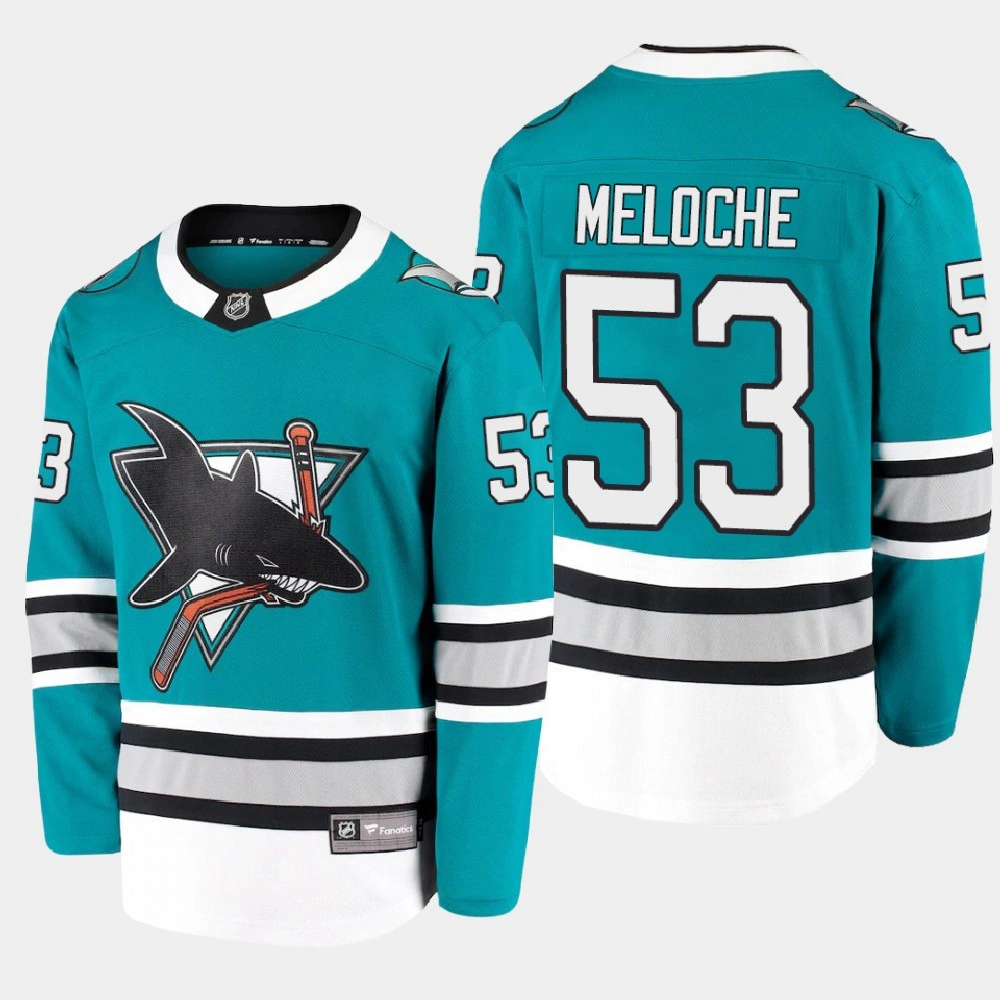Men's San Jose Sharks Nicolas Meloche #53 30th Anniversary Heritage 2020-21 Breakaway Player Teal Jersey