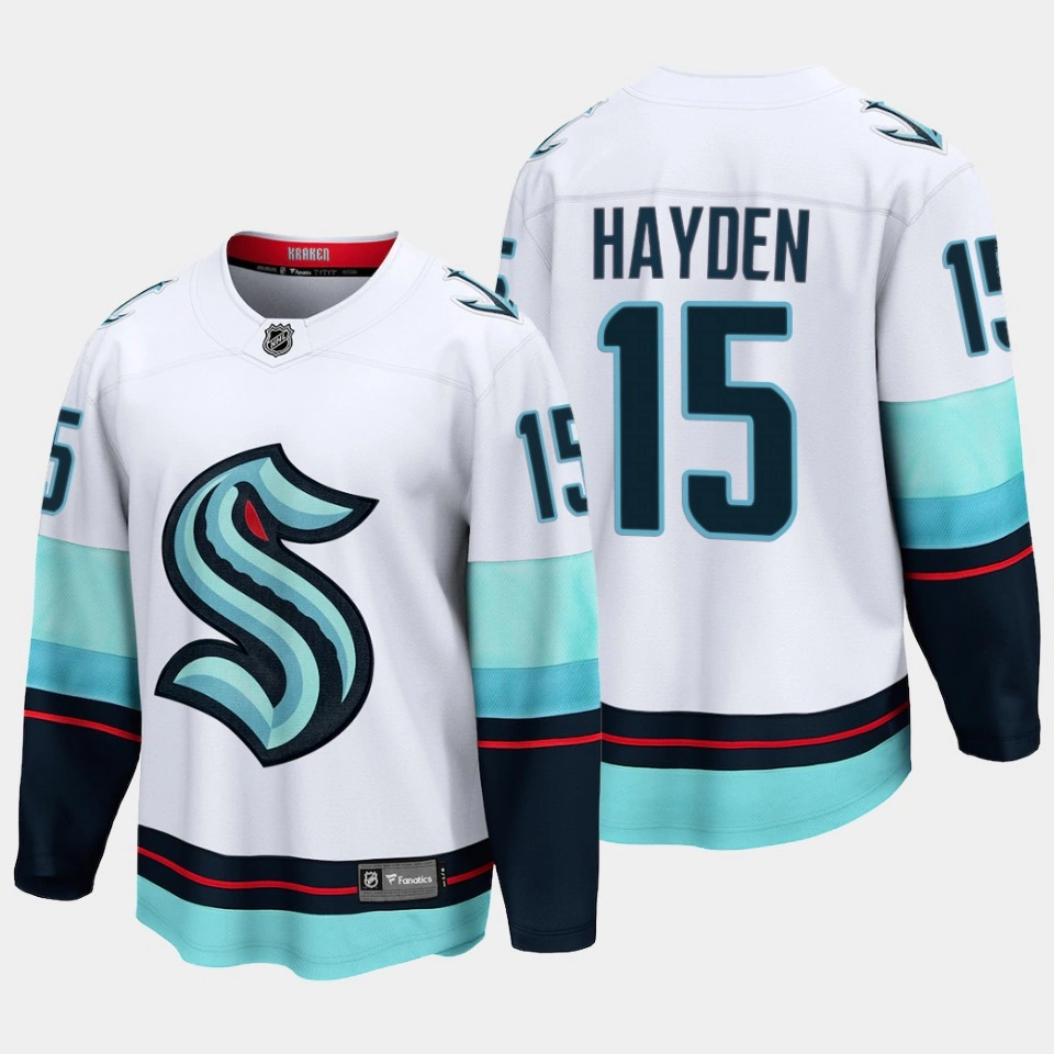 Youth Seattle Kraken John Hayden Away White #15 Jersey Breakaway Player