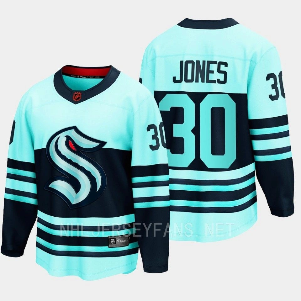 Martin Jones Seattle Kraken 2022 Special Edition 2.0 Breakaway Retro Teal Jersey Martin Jones Seattle Kraken 2022 Special Edition 2.0 Breakaway Retro Teal Jersey