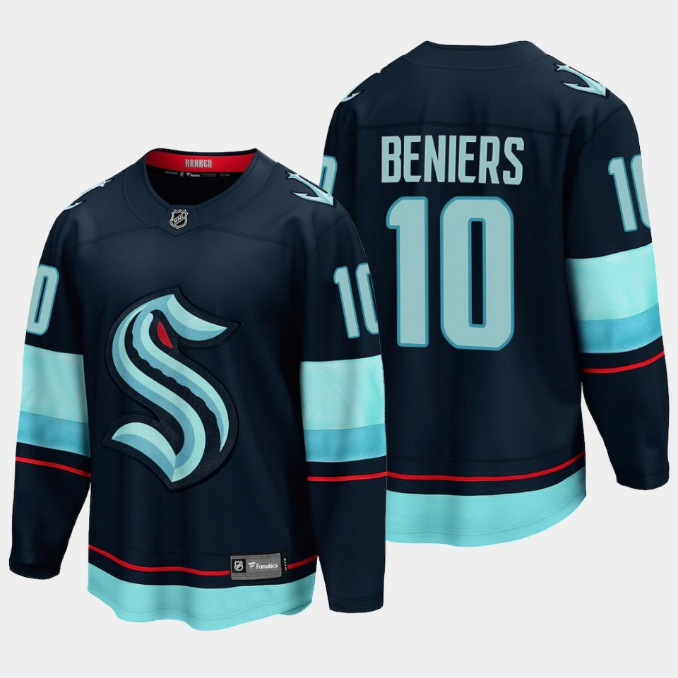 Seattle Kraken Matthew Beniers Home Navy #10 Jersey Breakaway Player Seattle Kraken Matthew Beniers Home Navy #10 Jersey Breakaway Player