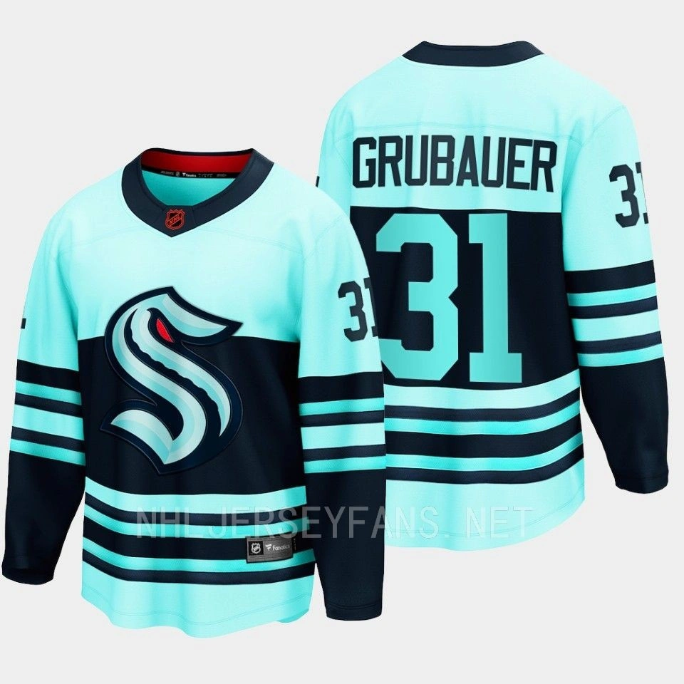 Youth Philipp Grubauer Seattle Kraken 2022 Special Edition 2.0 Breakaway Retro Teal Jersey Youth Philipp Grubauer Seattle Kraken 2022 Special Edition 2.0 Breakaway Retro Teal Jersey