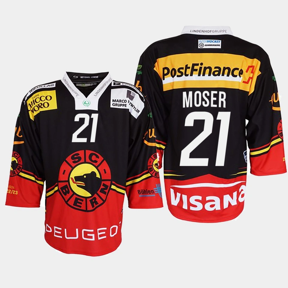 Simon Moser #21 SC Bern 2022 Ice Hockey Shirt Black Jersey