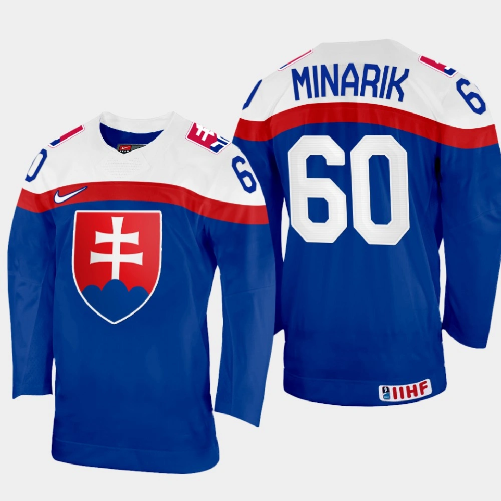 Women's Slovakia #60 Jakub Minarik 2022 IIHF World Championship Blue Away Jersey