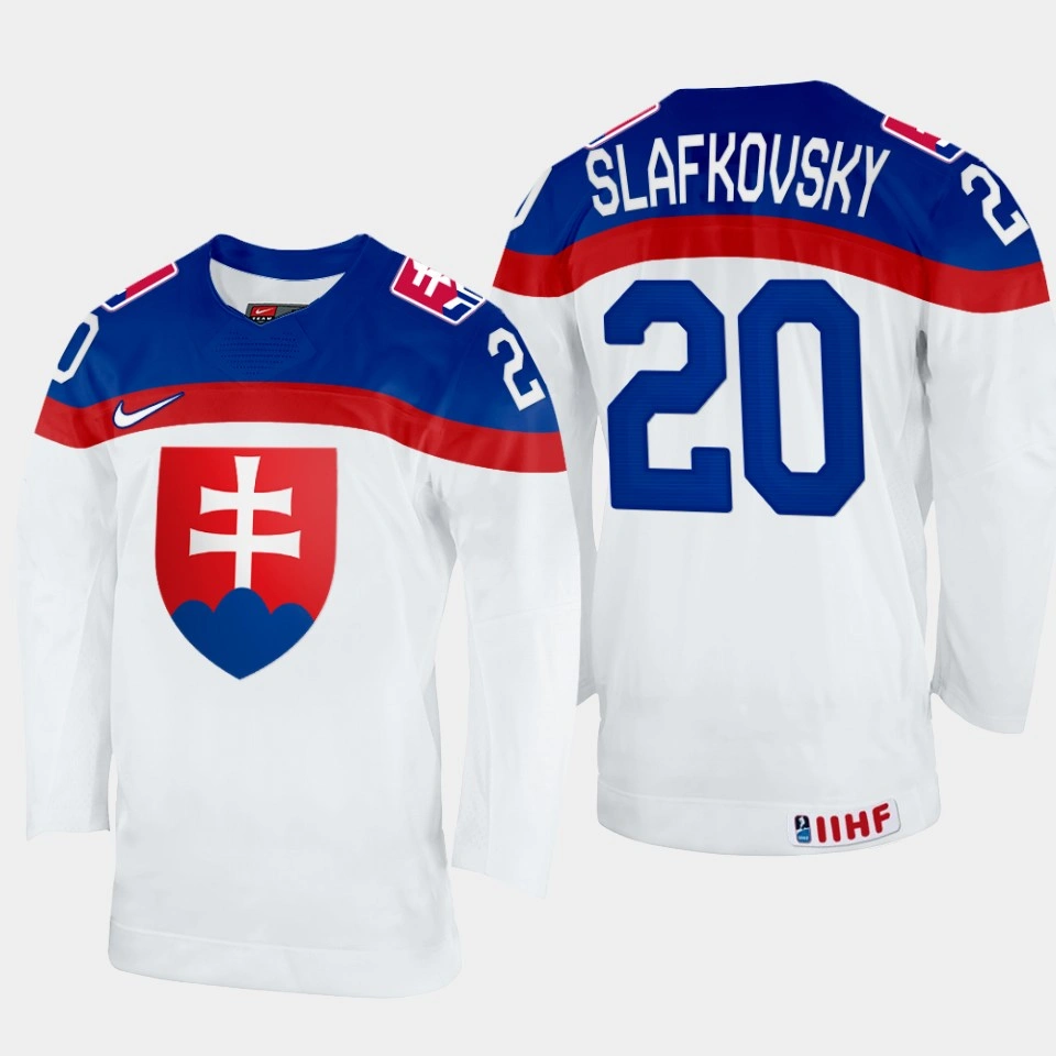 Youth Juraj Slafkovsky 2022 IIHF World Championship Slovakia Hockey Jersey White #20 Uniform Youth Juraj Slafkovsky 2022 IIHF World Championship Slovakia Hockey Jersey White #20 Uniform