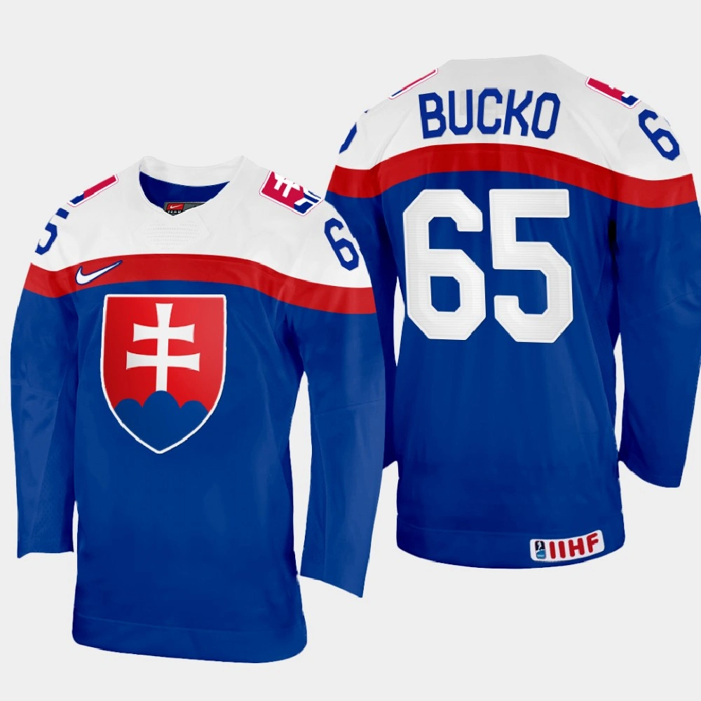 Youth Slovakia #65 Martin Bucko 2022 IIHF World Championship Blue Away Jersey Youth Slovakia #65 Martin Bucko 2022 IIHF World Championship Blue Away Jersey