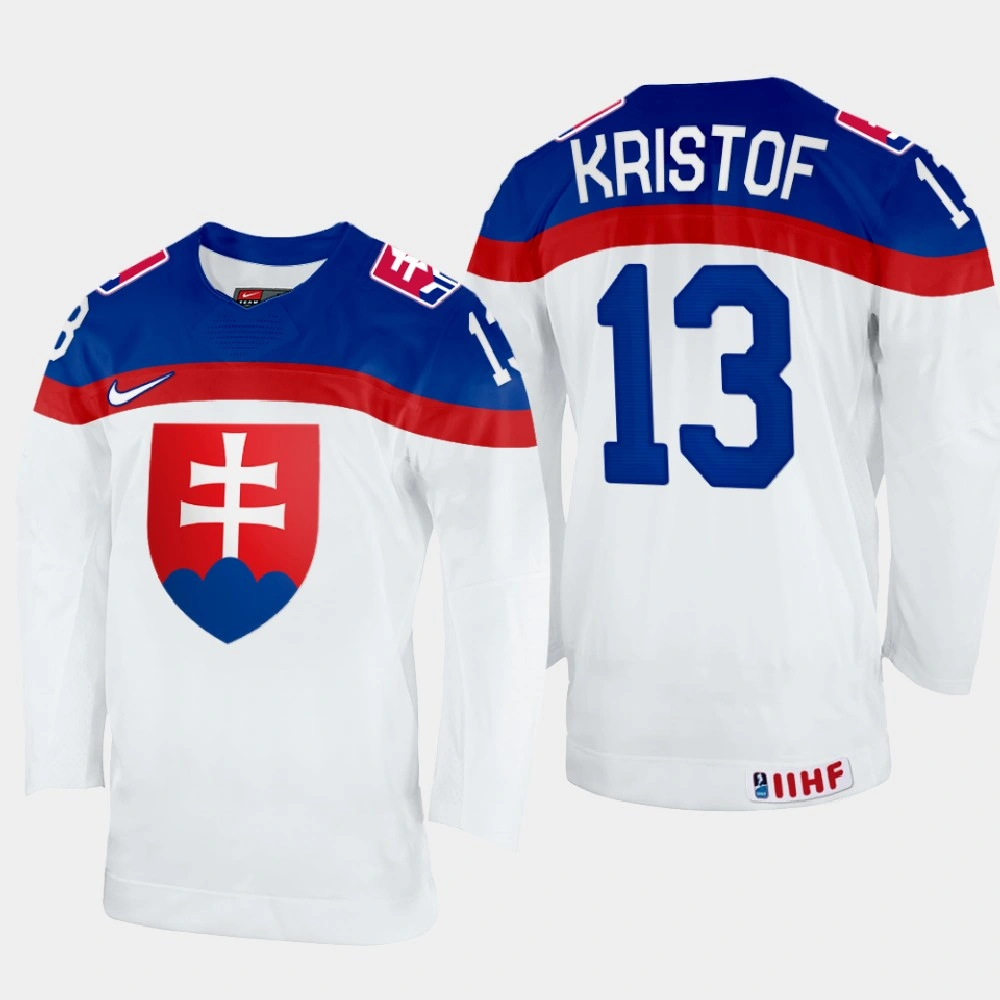 Women's Michal Kristof 2022 IIHF World Championship Slovakia Hockey Jersey White #13 Uniform Women's Michal Kristof 2022 IIHF World Championship Slovakia Hockey Jersey White #13 Uniform