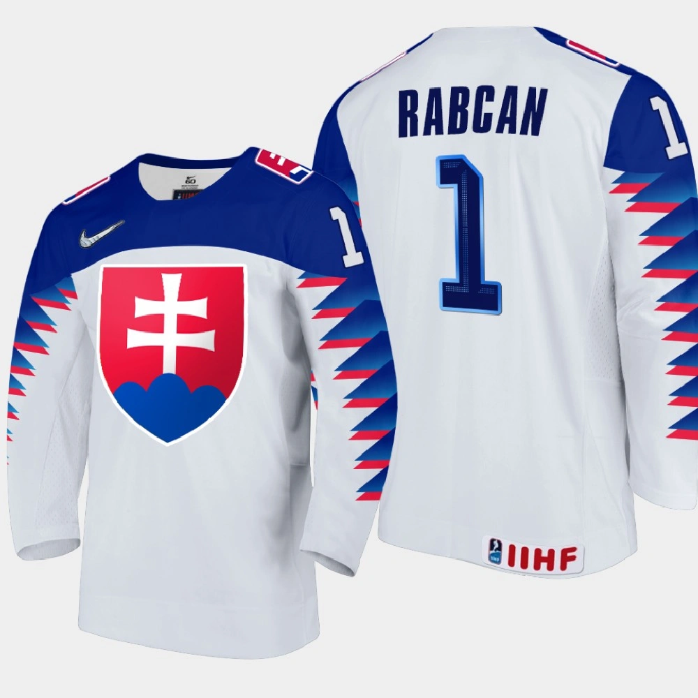 Women's Slovakia Team Eugen Rabcan #1 2021 IIHF World Junior Championship Home White Jersey Women's Slovakia Team Eugen Rabcan #1 2021 IIHF World Junior Championship Home White Jersey