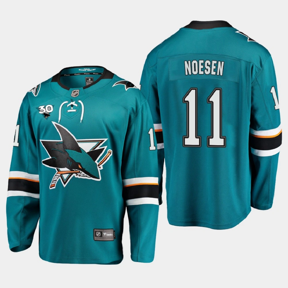 Youth San Jose Sharks #11 Stefan Noesen 2020-21 Home Commemorate 30th Anniversary Teal Jersey