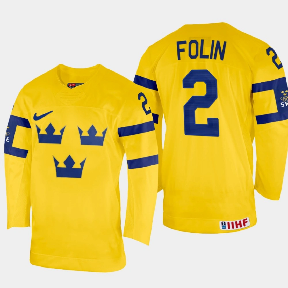 Christian Folin 2022 IIHF World Championship Sweden Hockey Jersey Yellow #2 Uniform Christian Folin 2022 IIHF World Championship Sweden Hockey Jersey Yellow #2 Uniform