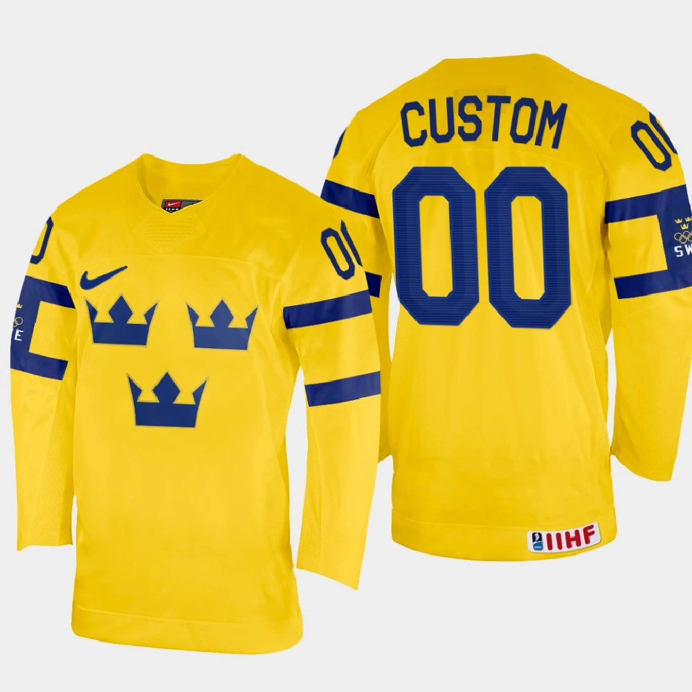 Custom 2022 IIHF World Championship Sweden Hockey Jersey Yellow #00 Uniform Custom 2022 IIHF World Championship Sweden Hockey Jersey Yellow #00 Uniform