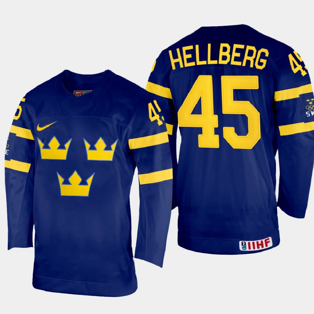 Women's Sweden #45 Magnus Hellberg 2022 IIHF World Championship Navy Away Jersey