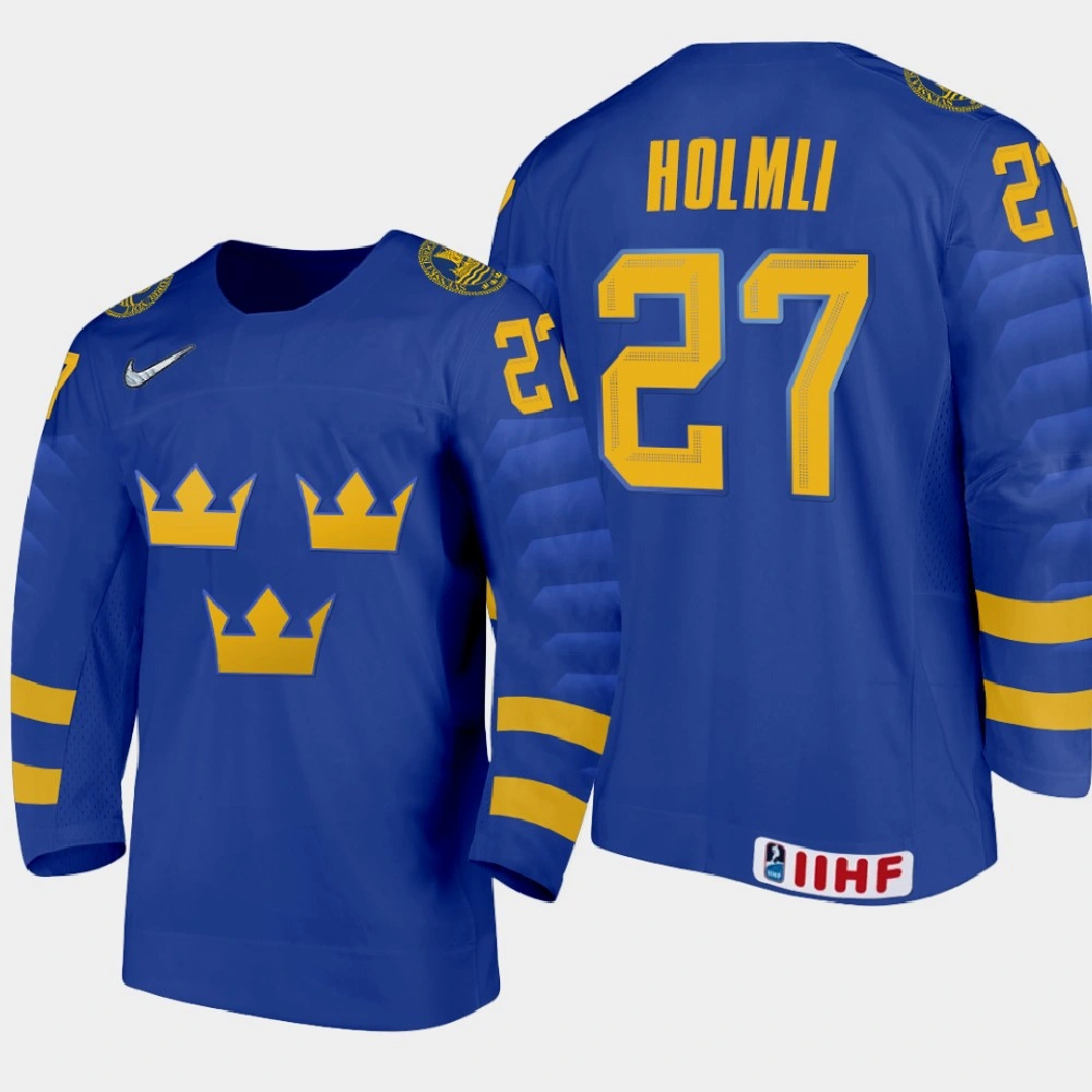 Youth Sweden Joel Holmli #27 2021 IIHF U18 World Championship Away Blue Jersey Youth Sweden Joel Holmli #27 2021 IIHF U18 World Championship Away Blue Jersey