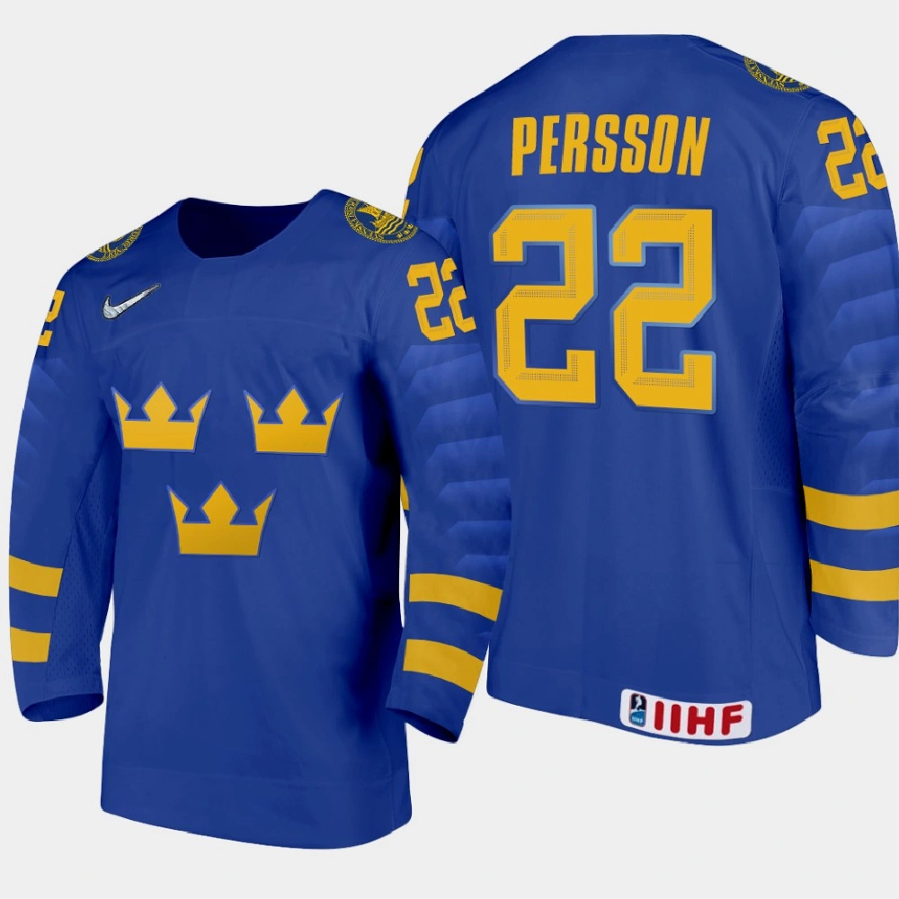 Youth Sweden Ludwig Persson #22 2021 IIHF U18 World Championship Away Blue Jersey Youth Sweden Ludwig Persson #22 2021 IIHF U18 World Championship Away Blue Jersey