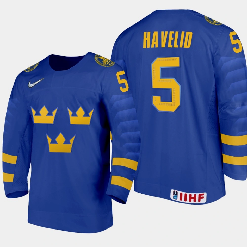 Youth Sweden Mattias Havelid #5 2021 IIHF U18 World Championship Away Blue Jersey Youth Sweden Mattias Havelid #5 2021 IIHF U18 World Championship Away Blue Jersey