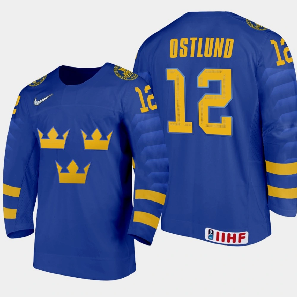 Youth Sweden Noah Ostlund #12 2021 IIHF U18 World Championship Away Blue Jersey Youth Sweden Noah Ostlund #12 2021 IIHF U18 World Championship Away Blue Jersey