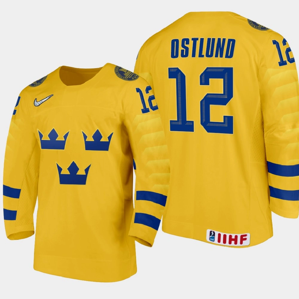 Women's Sweden Noah Ostlund #12 2021 IIHF U18 World Championship Home Gold Jersey Women's Sweden Noah Ostlund #12 2021 IIHF U18 World Championship Home Gold Jersey