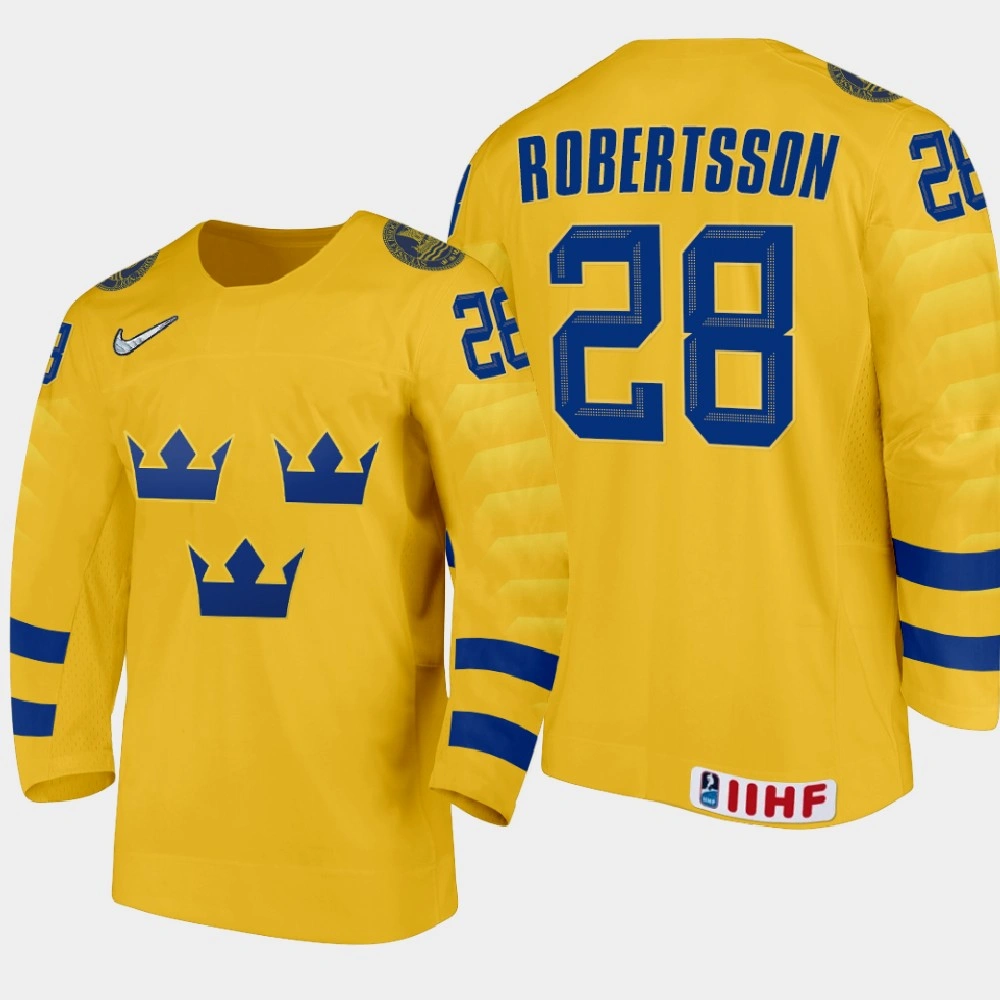 Youth Sweden Simon Robertsson #28 2021 IIHF U18 World Championship Home Gold Jersey Youth Sweden Simon Robertsson #28 2021 IIHF U18 World Championship Home Gold Jersey