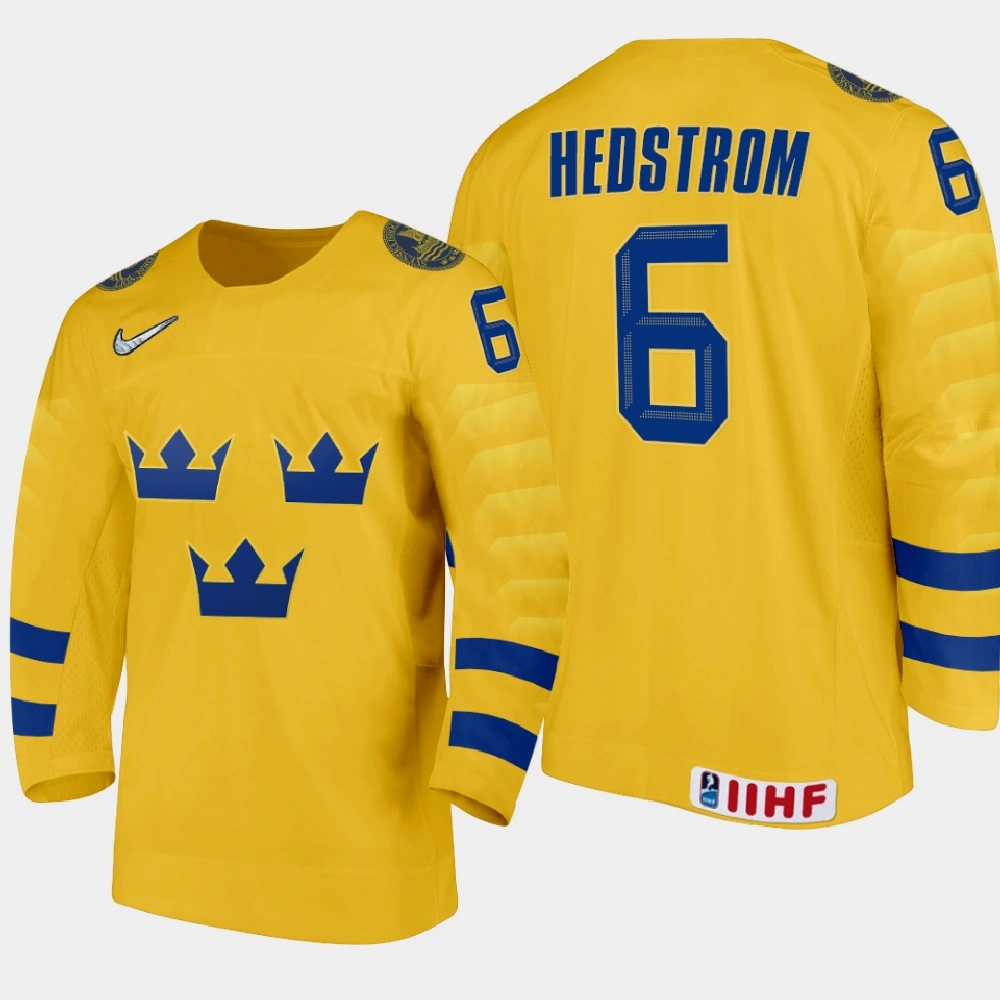 Women's Sweden Team Ludvig Hedstrom #6 2021 IIHF World Junior Championship Home Gold Jersey Women's Sweden Team Ludvig Hedstrom #6 2021 IIHF World Junior Championship Home Gold Jersey