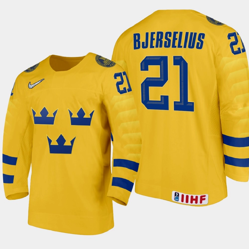 Youth Sweden Team Oscar Bjerselius #21 2021 IIHF World Junior Championship Home Gold Jersey Youth Sweden Team Oscar Bjerselius #21 2021 IIHF World Junior Championship Home Gold Jersey