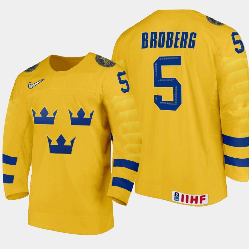 Women's Sweden Team Philip Broberg #5 2021 IIHF World Junior Championship Home Gold Jersey Women's Sweden Team Philip Broberg #5 2021 IIHF World Junior Championship Home Gold Jersey