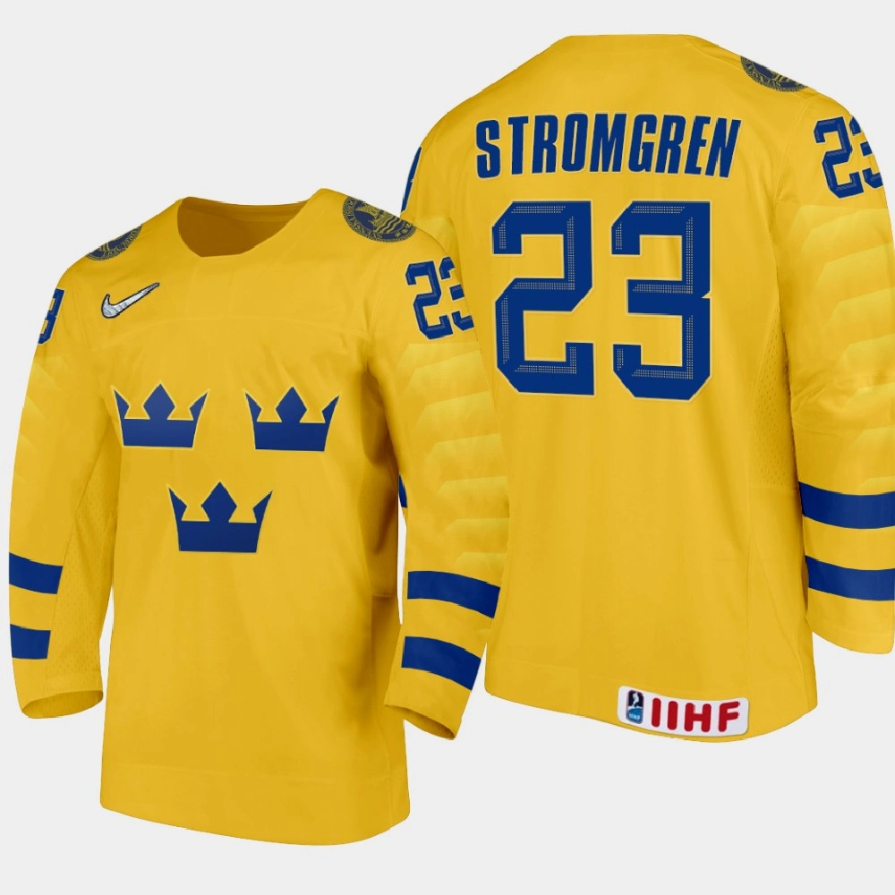 Women's Sweden William Stromgren #23 2021 IIHF U18 World Championship Home Gold Jersey