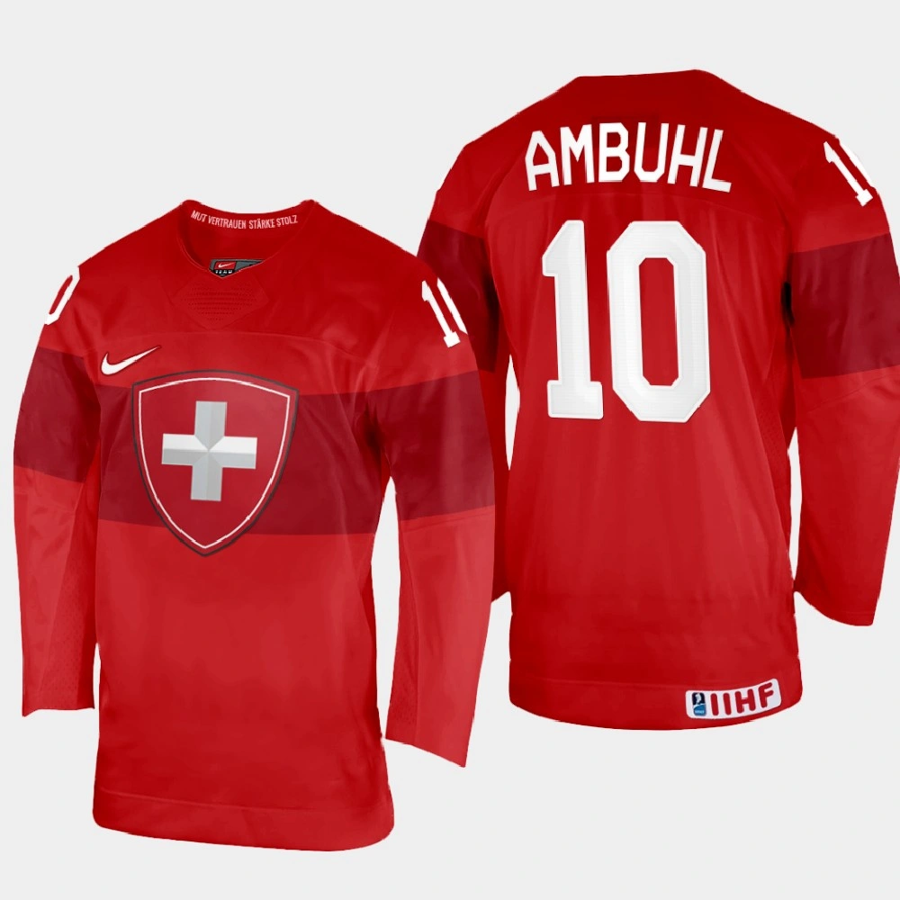 Women's Andres Ambuhl 2022 IIHF World Championship Switzerland Hockey Jersey Red #10 Uniform