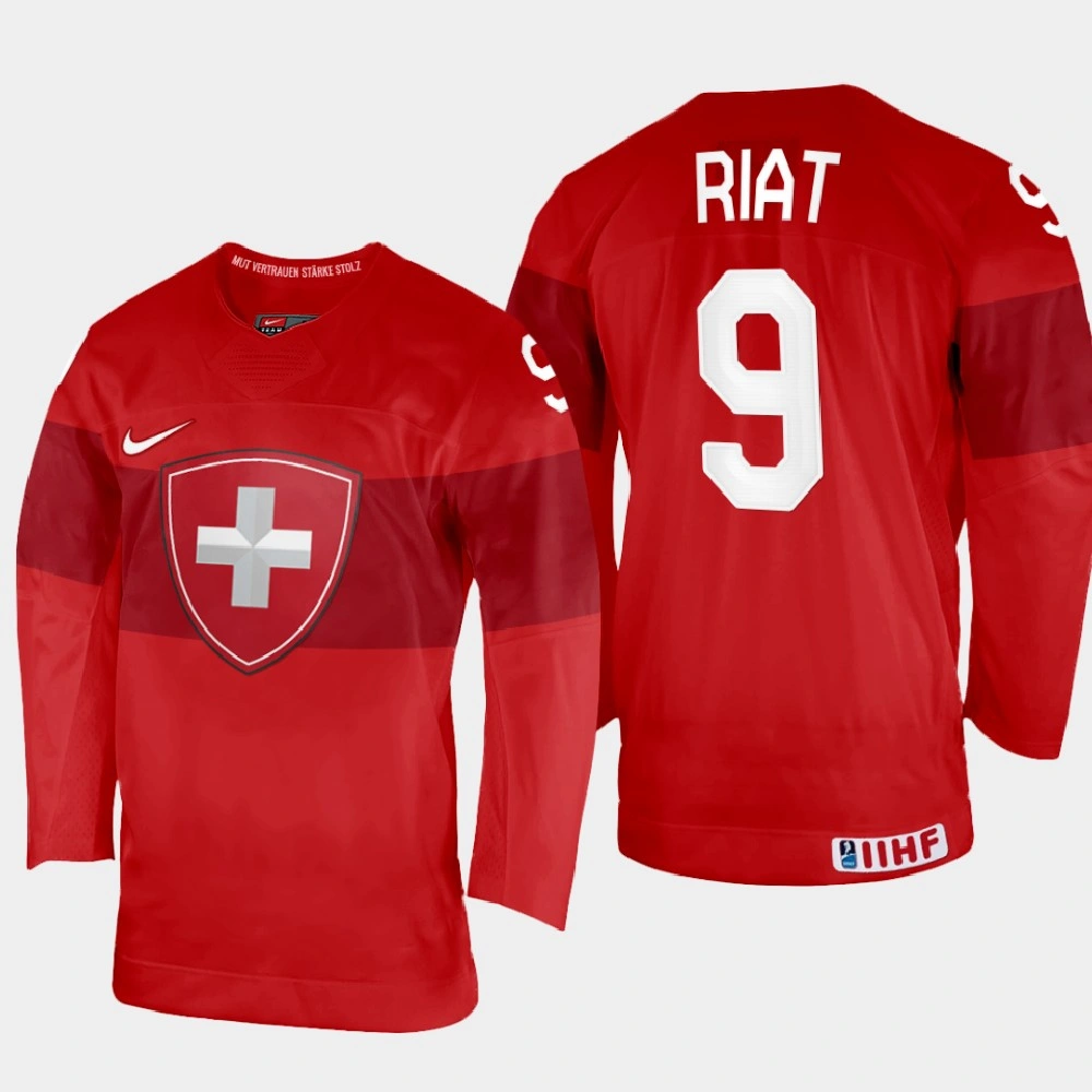Women's Damien Riat 2022 IIHF World Championship Switzerland Hockey Jersey Red #9 Uniform