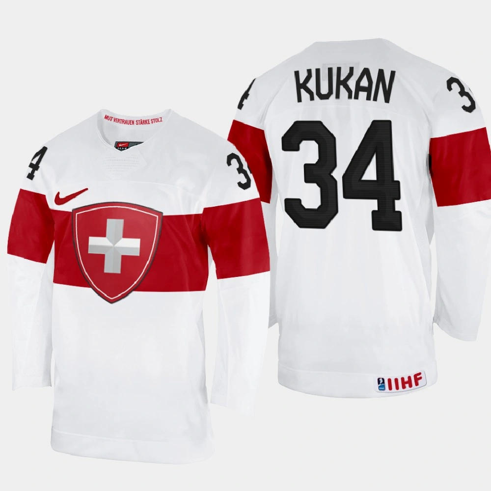 Switzerland #34 Dean Kukan 2022 IIHF World Championship White Home Jersey Switzerland #34 Dean Kukan 2022 IIHF World Championship White Home Jersey
