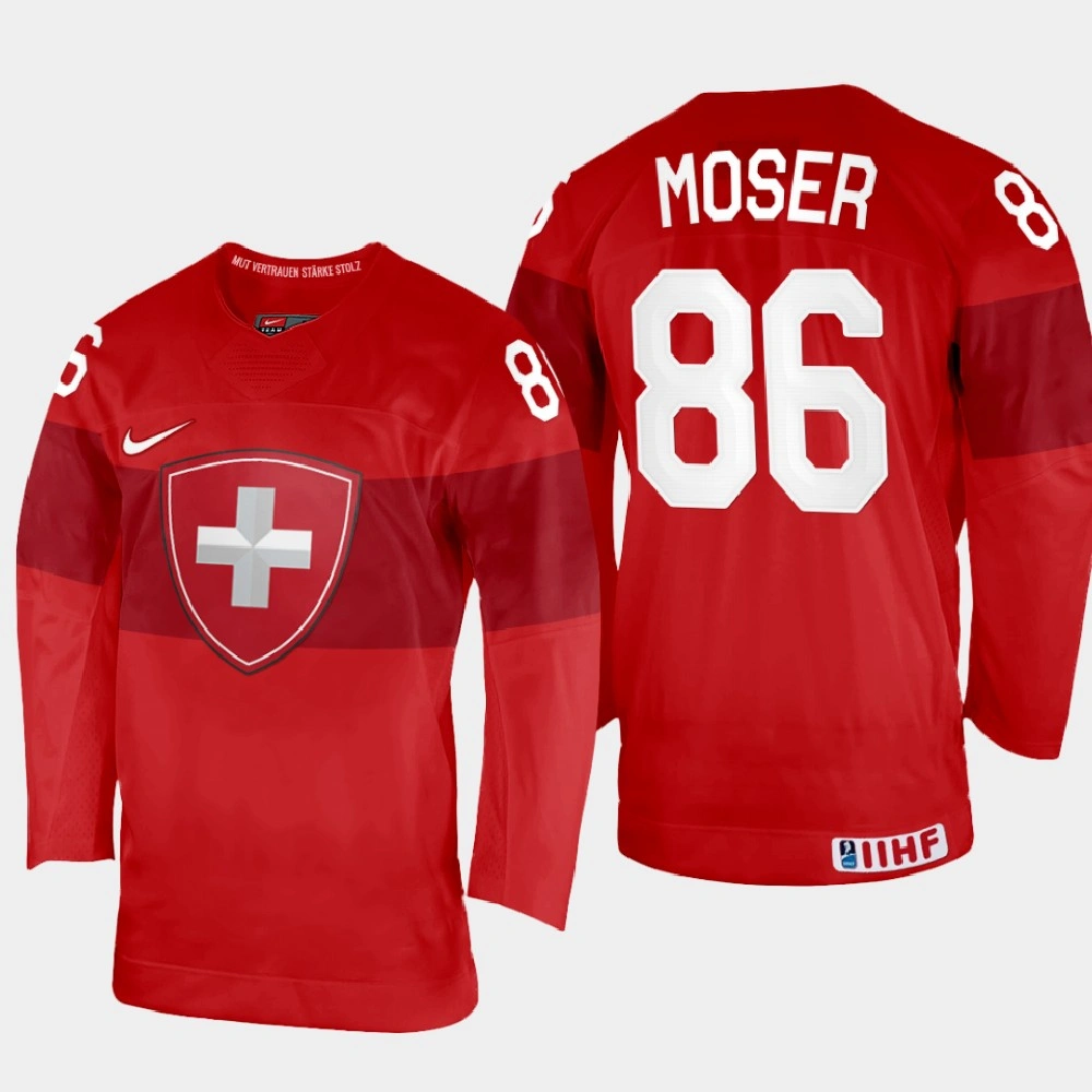 Women's Janis Moser 2022 IIHF World Championship Switzerland Hockey Jersey Red #86 Uniform Women's Janis Moser 2022 IIHF World Championship Switzerland Hockey Jersey Red #86 Uniform