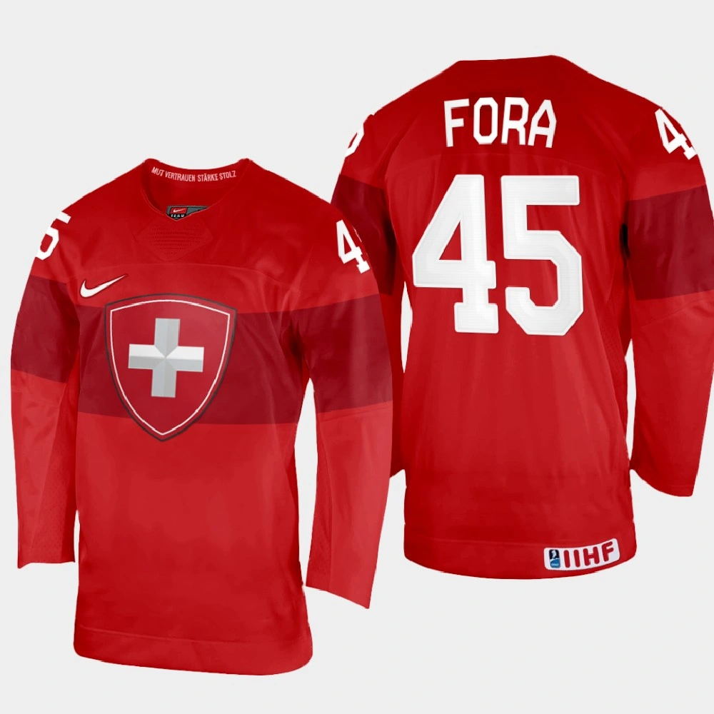 Women's Michael Fora 2022 IIHF World Championship Switzerland Hockey Jersey Red #45 Uniform
