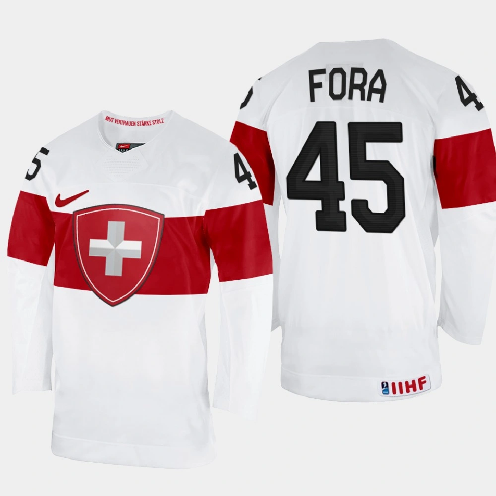 Youth Switzerland #45 Michael Fora 2022 IIHF World Championship White Home Jersey Youth Switzerland #45 Michael Fora 2022 IIHF World Championship White Home Jersey
