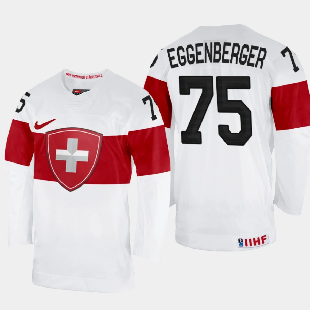 Nando Eggenberger 2022 IIHF World Championship Switzerland Hockey Jersey White #75 Uniform