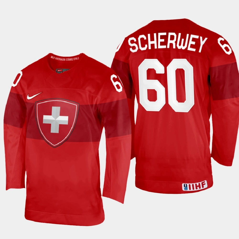 Women's Tristan Scherwey 2022 IIHF World Championship Switzerland Hockey Jersey Red #60 Uniform