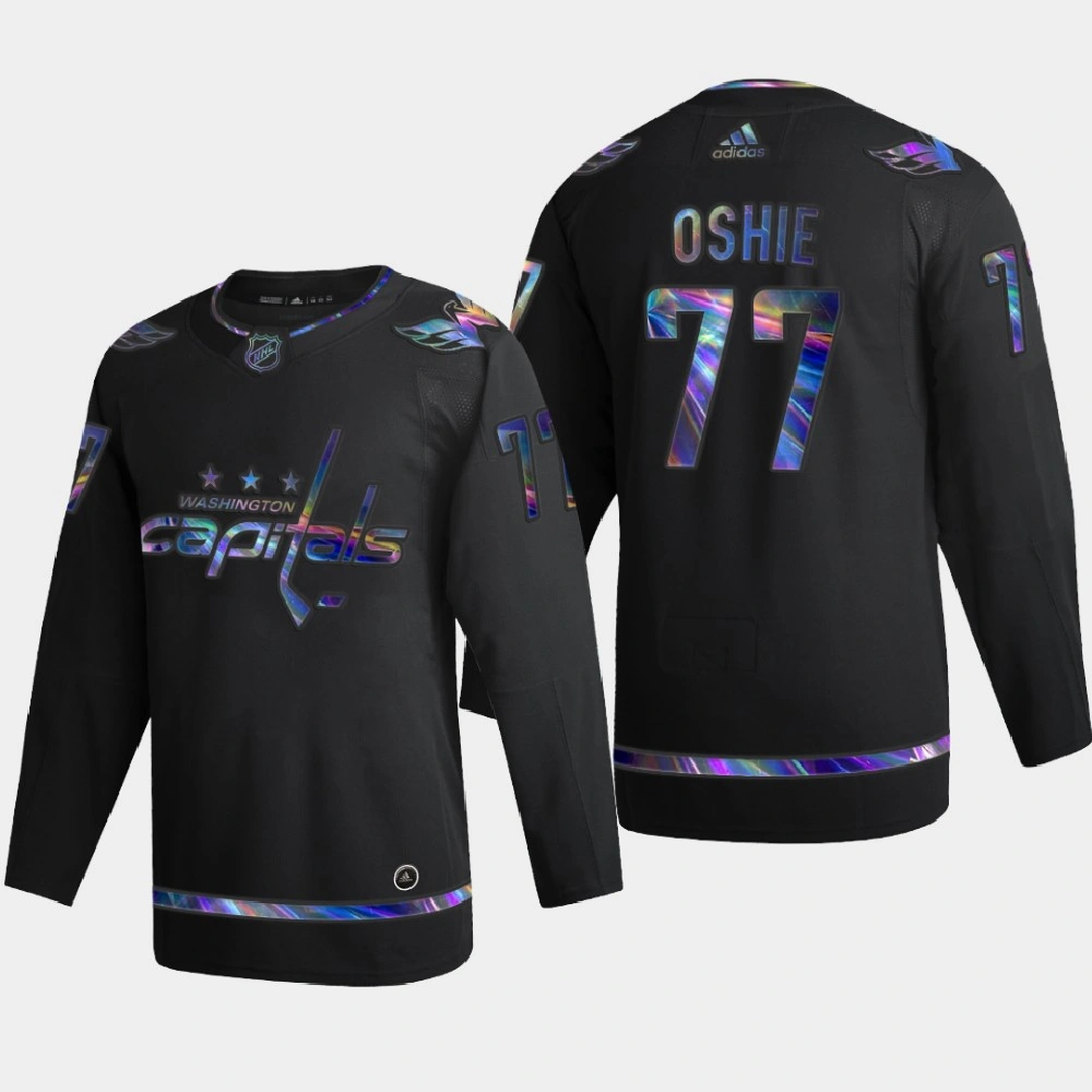 Women's Washington Capitals T.J. Oshie #77 Iridescent Holographic Authentic Black Jersey
