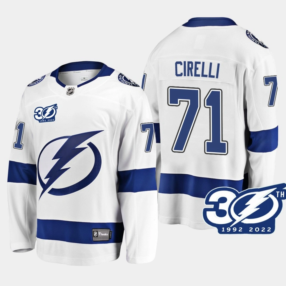 Youth Tampa Bay Lightning Anthony Cirelli 1992-2022 30th Anniversary White #71 Jersey Away