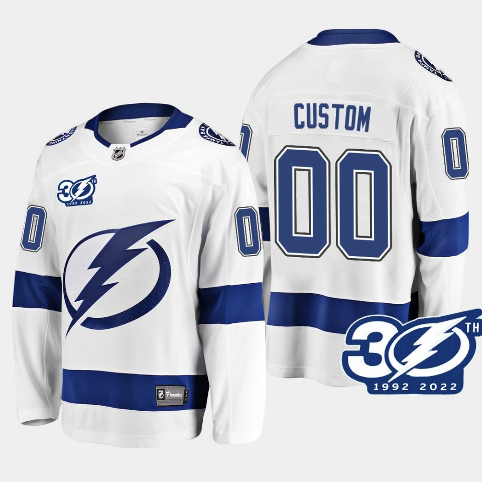 Youth Tampa Bay Lightning Custom 1992-2022 30th Anniversary White #00 Jersey Away Youth Tampa Bay Lightning Custom 1992-2022 30th Anniversary White #00 Jersey Away