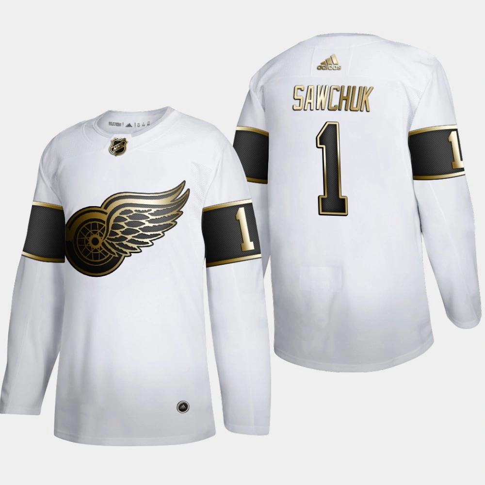 Youth Detroit Red Wings Terry Sawchuk #1 NHL Golden Edition White Retired Authentic Jersey