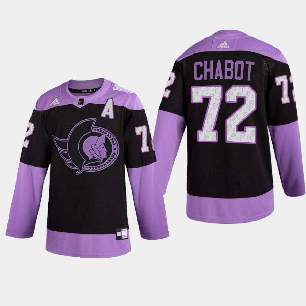 Women's Ottawa Senators Thomas Chabot 2021 Hockey Fights Cancer Night Purple Jersey