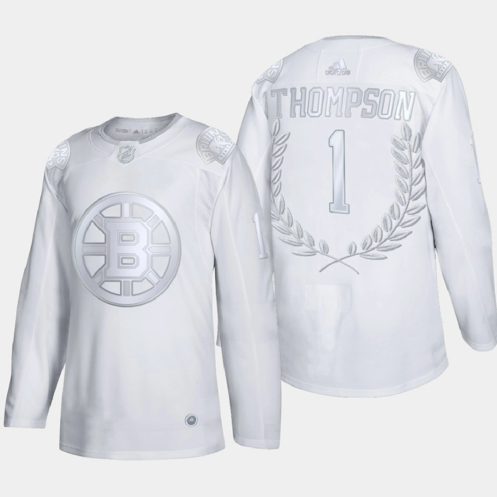 Women's Tiny Thompson #1 Vezina Trophy Boston Bruins White Award Jersey