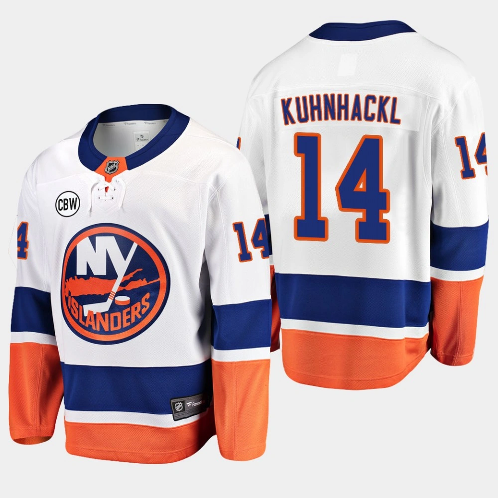 Men's New York Islanders Tom Kuhnhackl #14 2018-19 Away White Breakaway CBW Jersey Men's New York Islanders Tom Kuhnhackl #14 2018-19 Away White Breakaway CBW Jersey