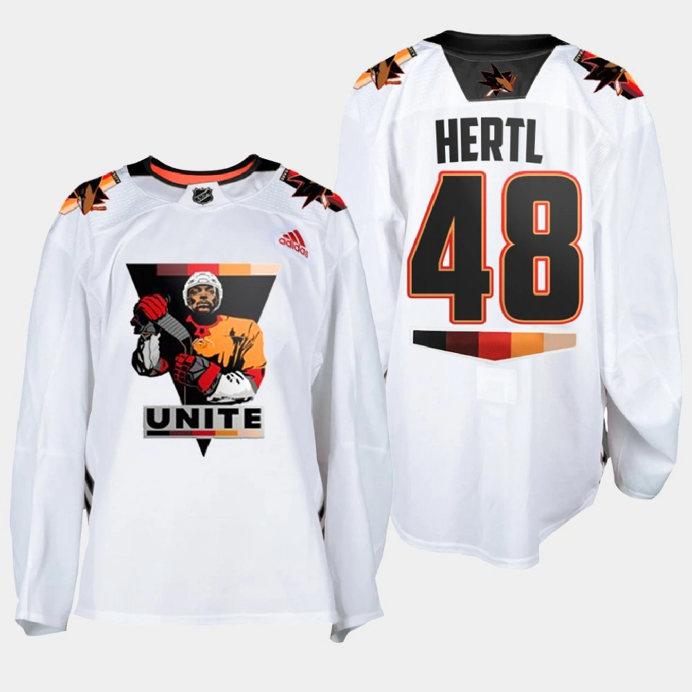 Women's San Jose Sharks Tomas Hertl #48 Terry Smith Unite special warmup White Jersey Women's San Jose Sharks Tomas Hertl #48 Terry Smith Unite special warmup White Jersey